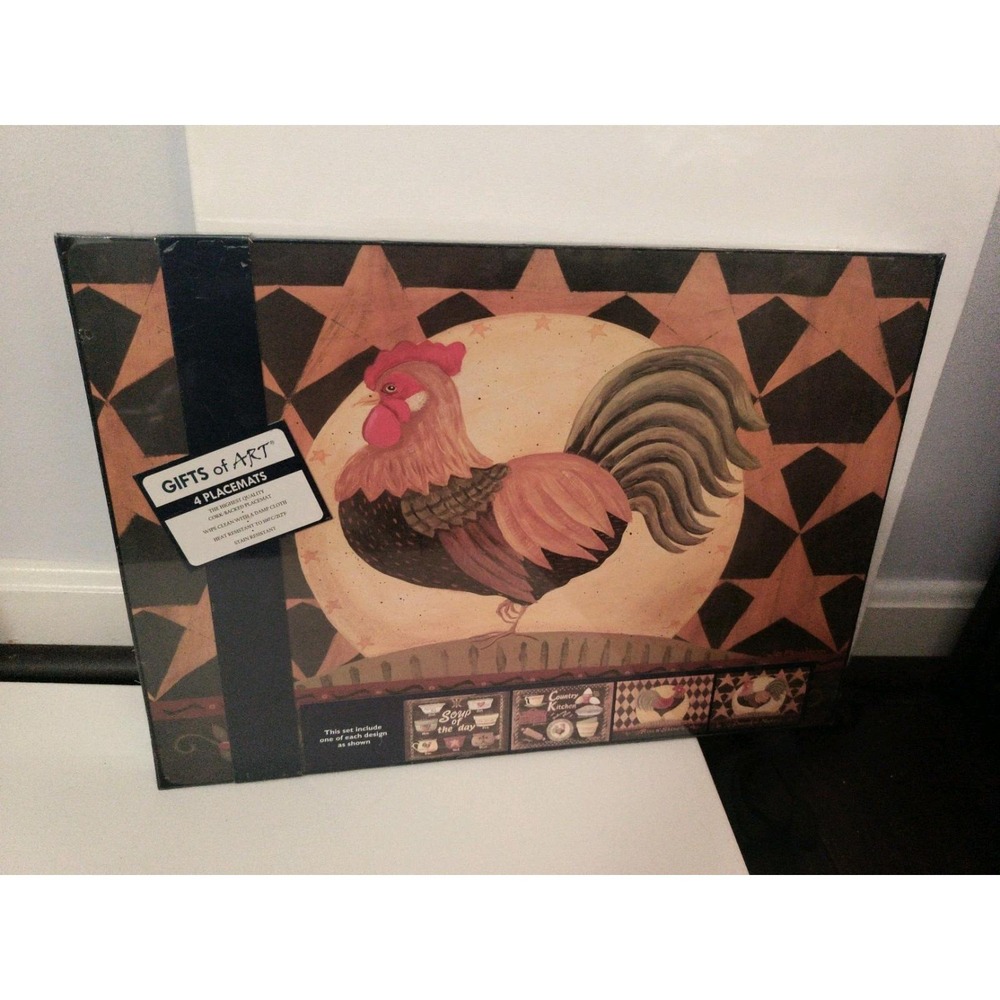 Gifts 4 pc. Cork placemat set, Country Rooster 15.75" X 11.75" 4 Designs Sealed